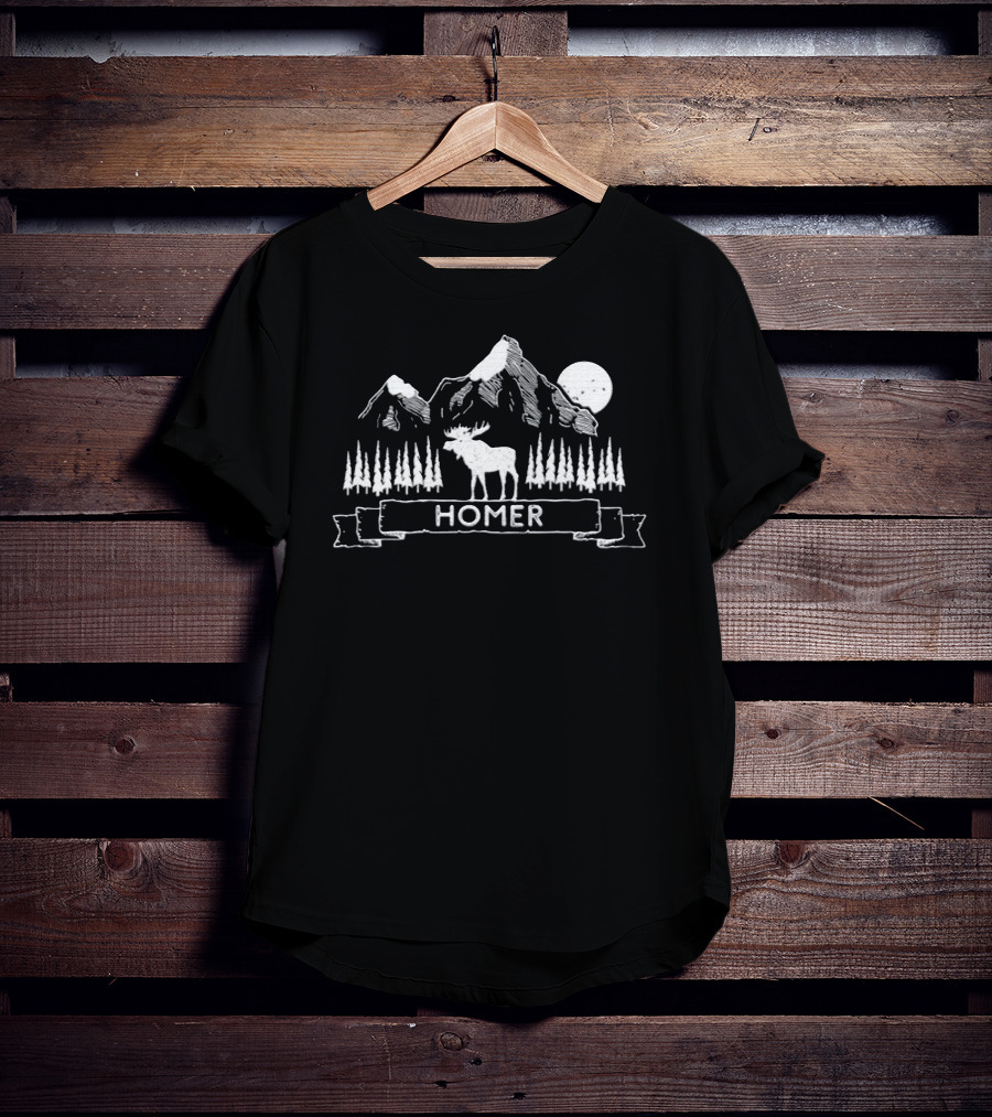 Homer Alaska Cool Homer Moose Mountain Scene T-Shirt