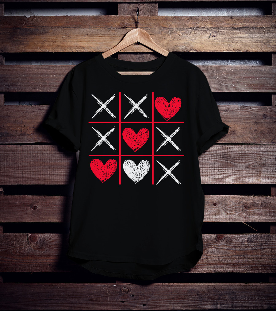 Valentines Day Tic-Tac-Toe XO XO Heart Pattern Funny Valentine Gifts T-Shirt
