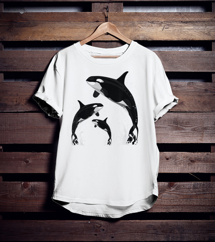 Jumping Orca Killer Whales Splashing Water Embrace T-Shirt