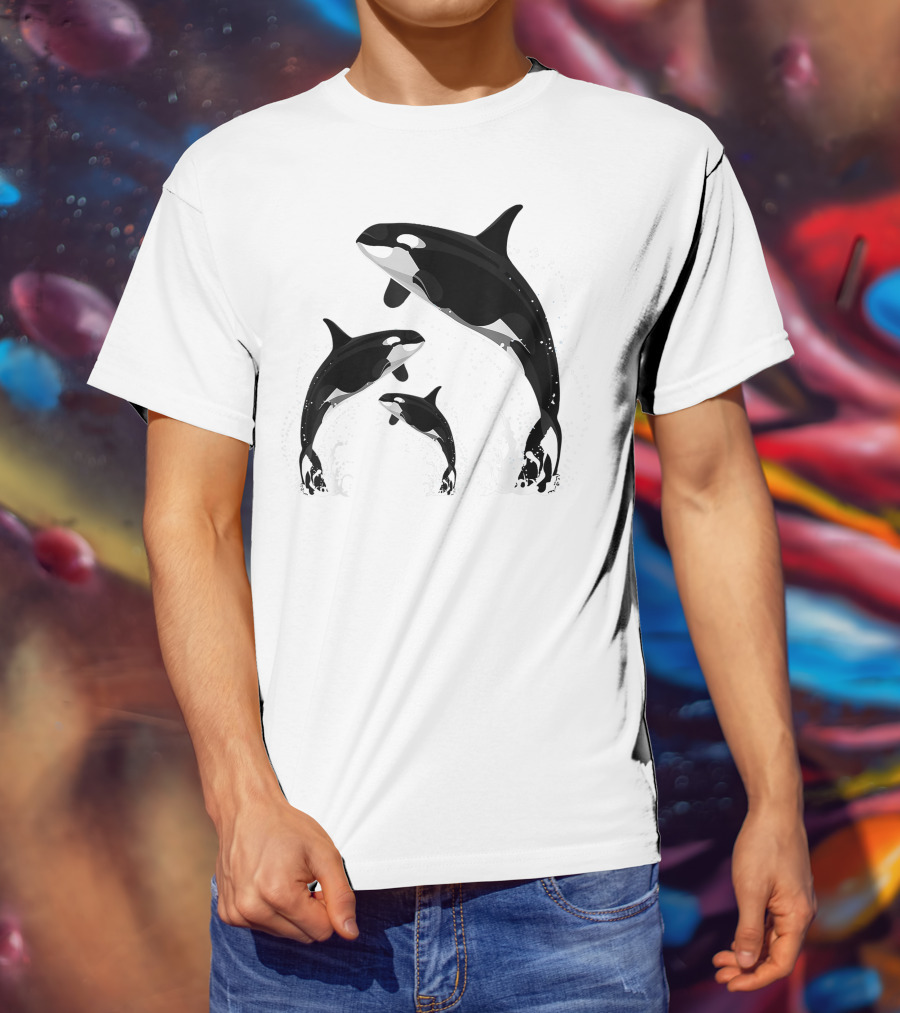 Jumping Orca Killer Whales Splashing Water Embrace T-Shirt