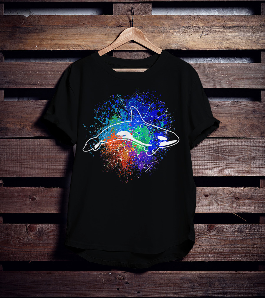 Killer Whale Orca Colorful Ocean Splatter Art Sea Animal T-Shirt