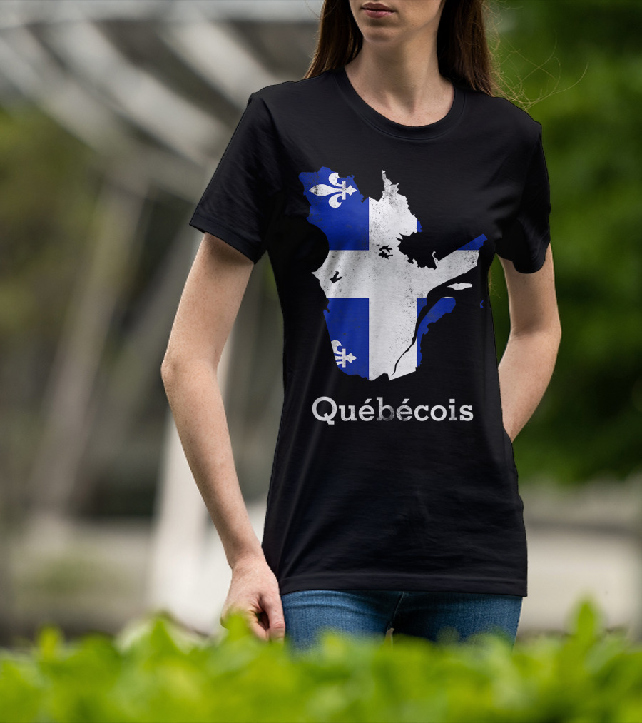 Québecois Province Map Fleur-de-Lis Montreal Quebec Flag T-Shirt