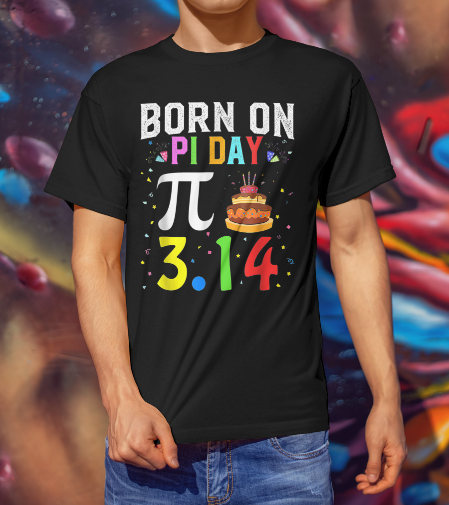 Born On Pi Day 3.14 March Birthday Celebration With Cake And Confetti T-Shirt