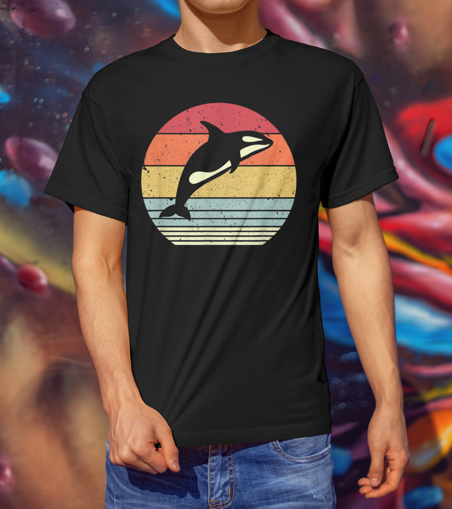 Orca Retro Sunset Style Ocean Stripes T-Shirt