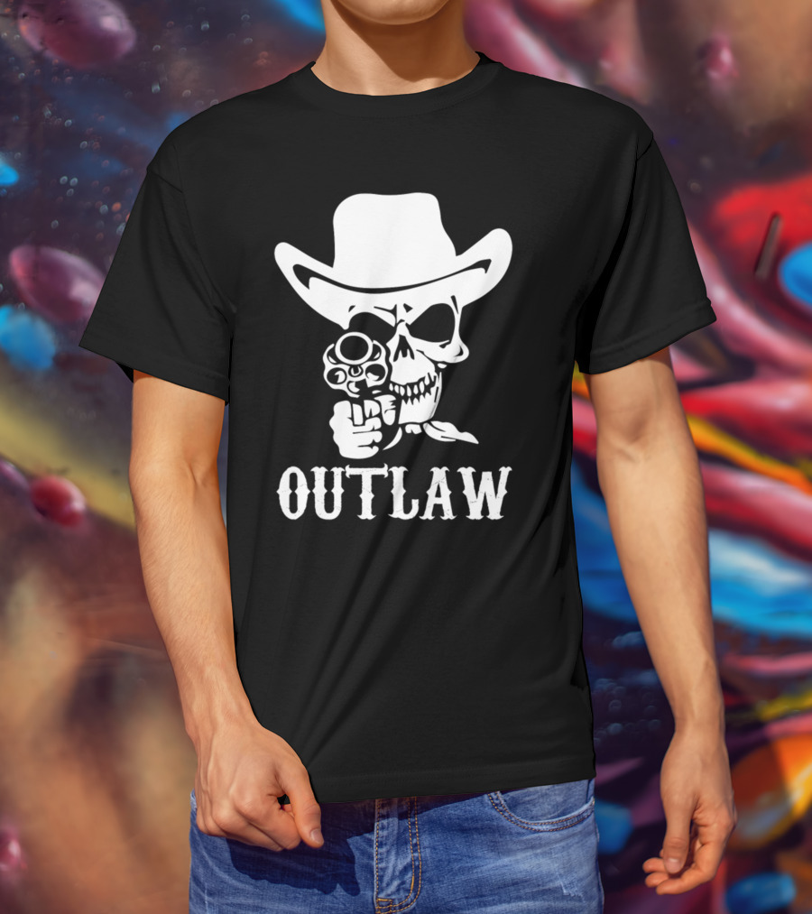 19 Outlaw Cowboy Motorbike 0997 Vintage Wild West Adventure Rider T-Shirt