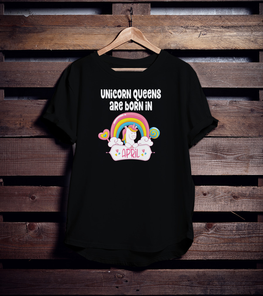 April Unicorn With Rainbow And Heart Elements T-Shirt