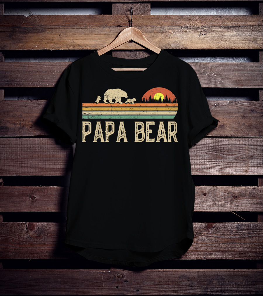 Papa Bear Vintage Sunset Bear Family Wildling Dad T-Shirt