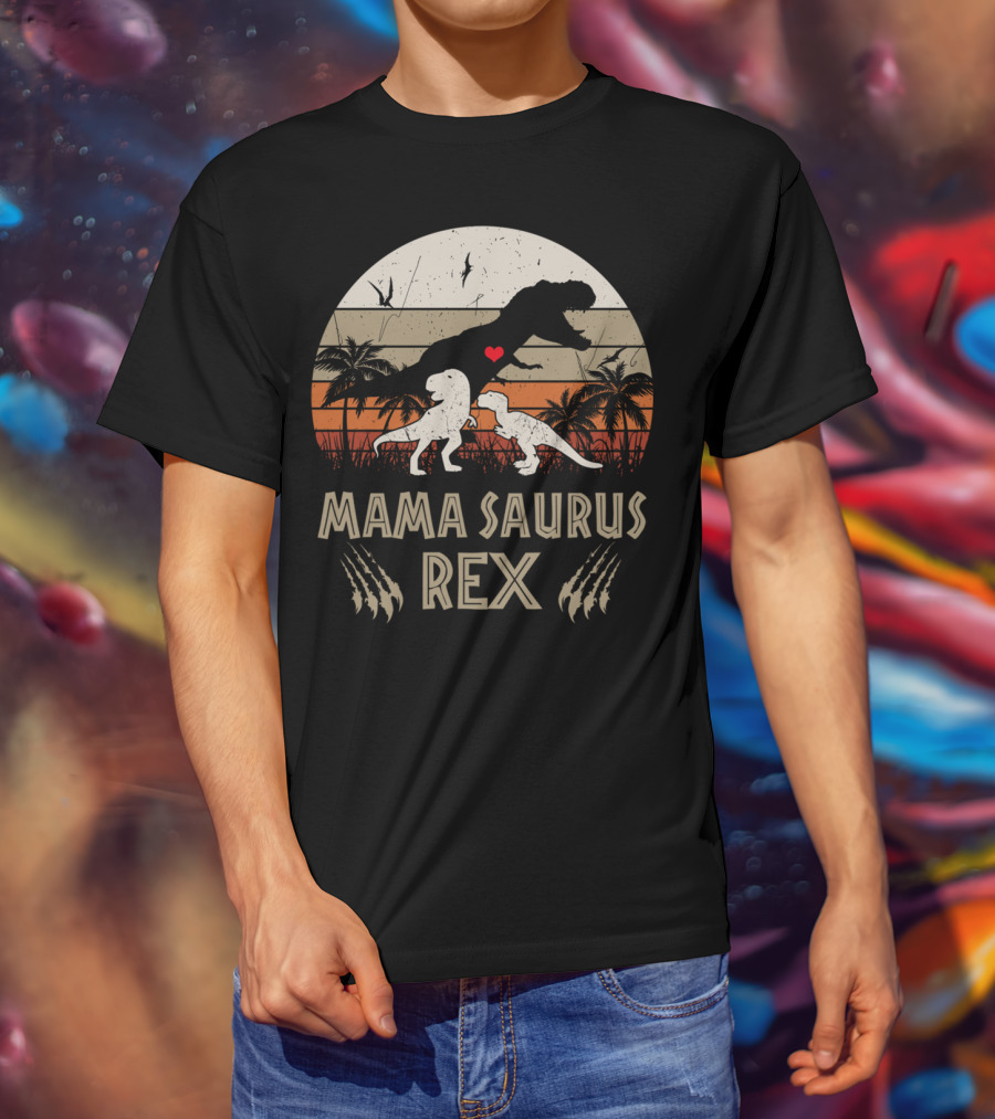 Mamasaurus Rex Cool Mom Dinosaur Scene With Heart And Claw Marks T-Shirt