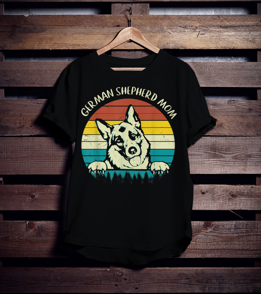 German Shepherd Mom Retro Sunset T-Shirt