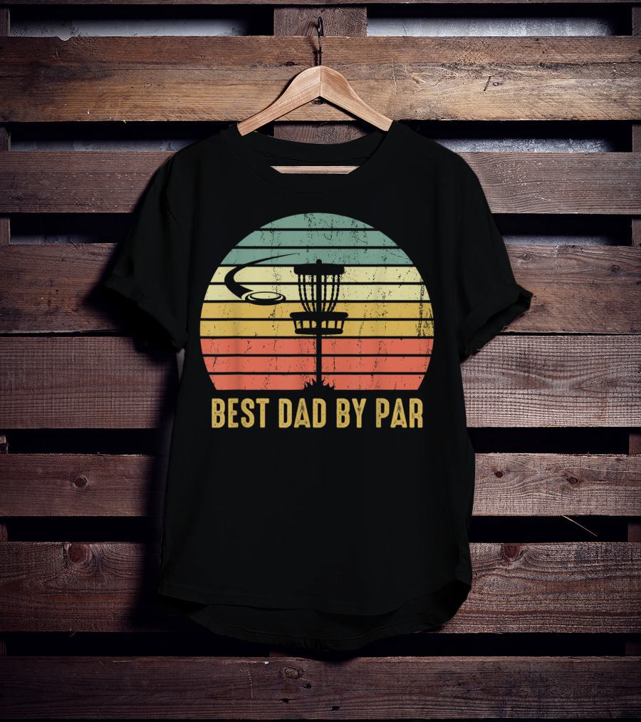 Best Dad By Par Vintage Disc Golf Basket Retro Sunset T-Shirt
