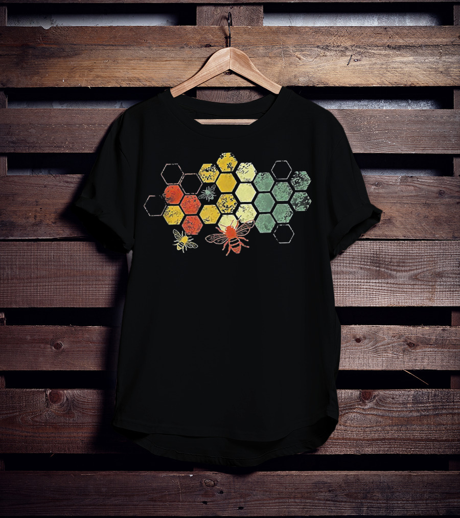 Beekeeper Beekeeping Honey Vintage Honeycomb Bees Hexagon T-Shirt
