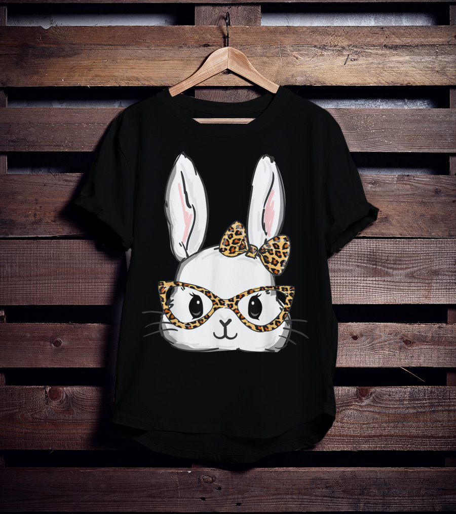 Bunny Rabbit Leopard Glasses Bow Easter T-Shirt