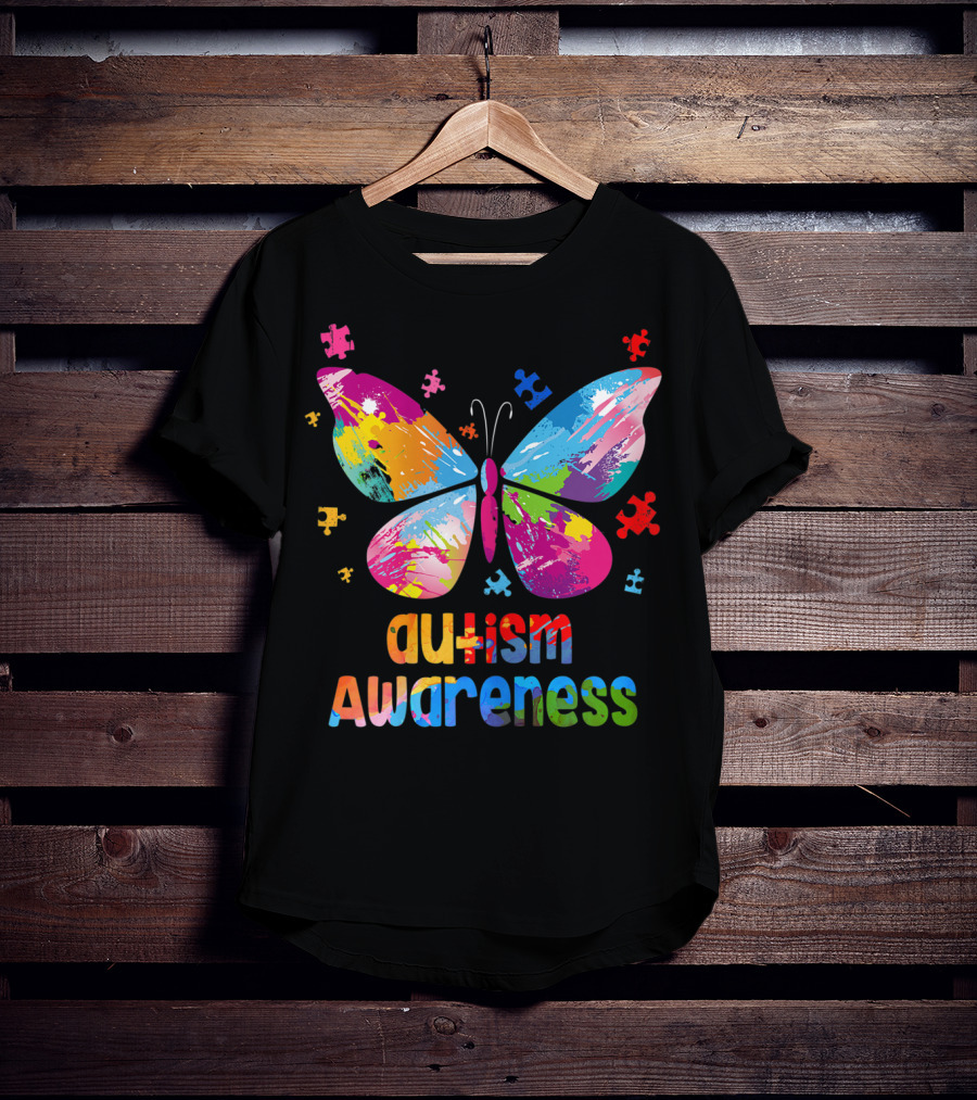 Autism Awareness Butterfly Puzzle Piece Girls T-Shirt