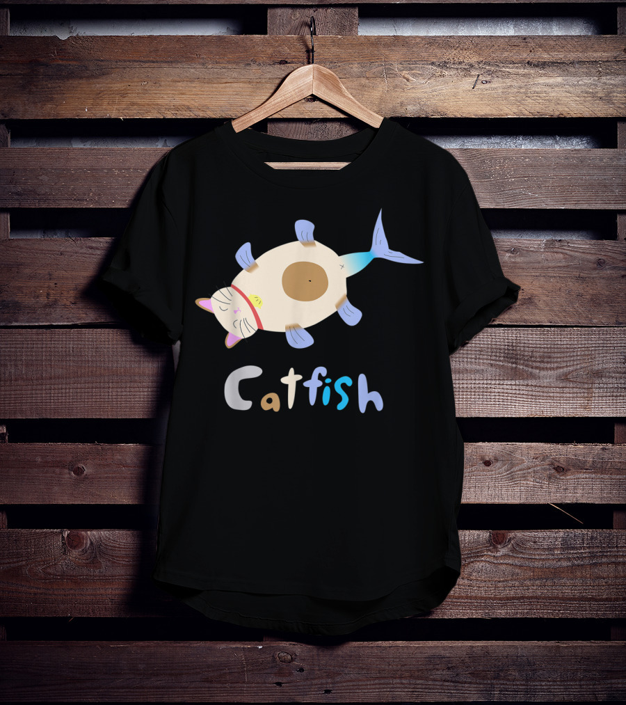 Catfish Sleeping Cat Head Fish Body Playful T-Shirt