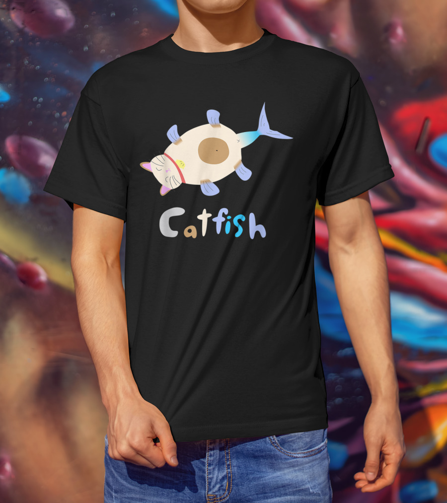 Catfish Sleeping Cat Head Fish Body Playful T-Shirt