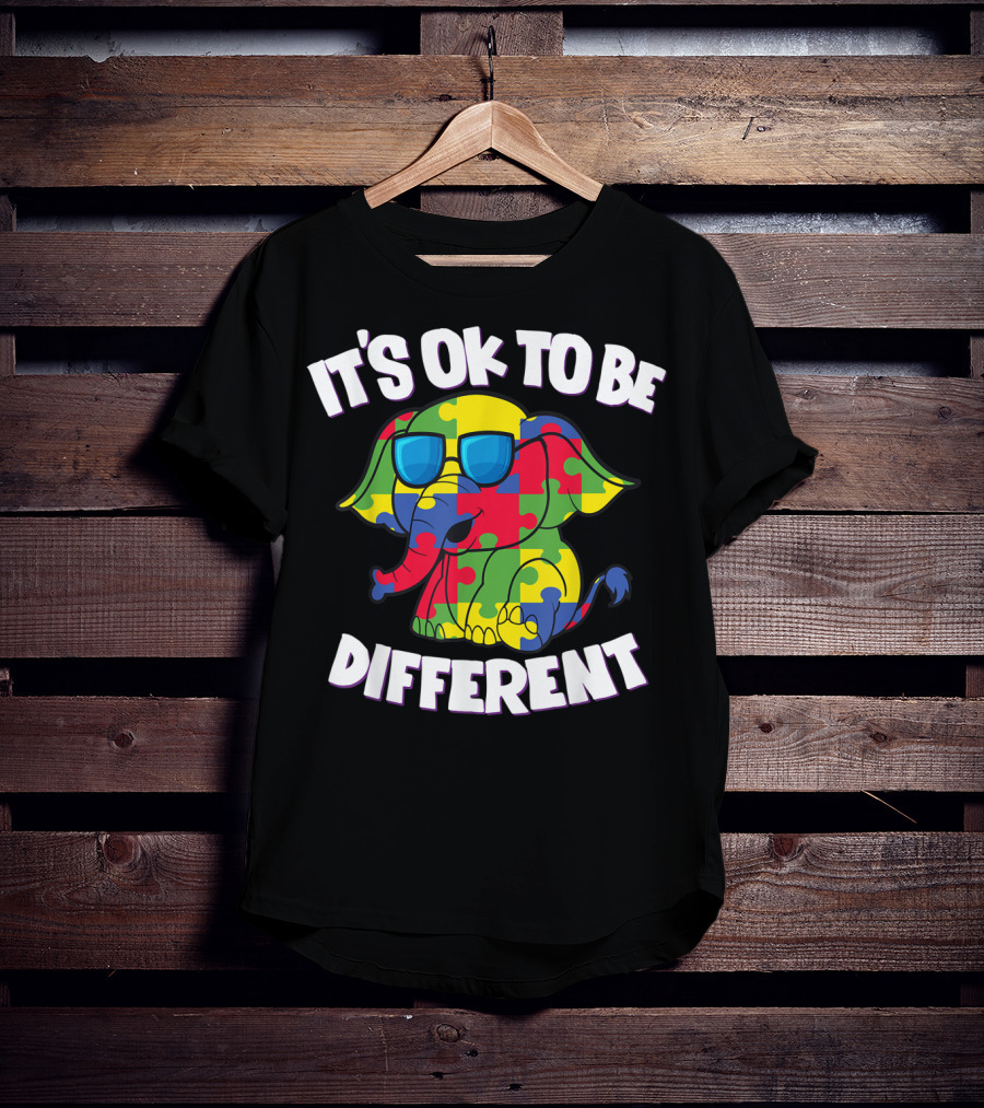 It's Ok To Be Different Autism Awareness Elephant Puzzle T-Shirt
