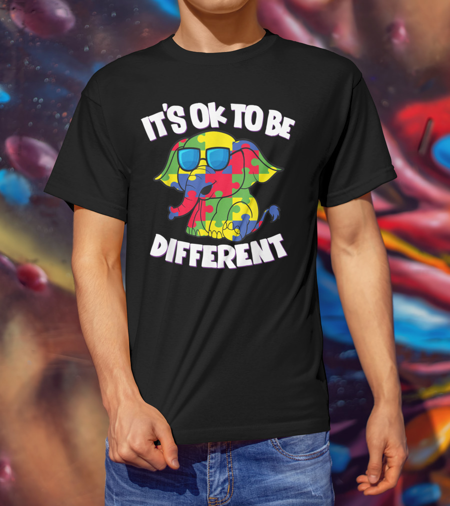 It's Ok To Be Different Autism Awareness Elephant Puzzle T-Shirt