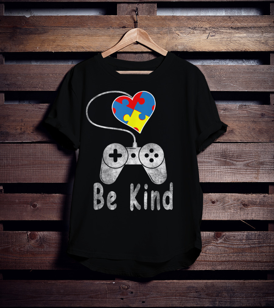 Be Kind Autism Awareness Puzzle Piece Heart Video Game Controller T-Shirt