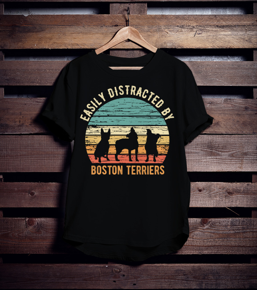 Easily Distracted By Boston Terriers Vintage Sunset T-Shirt