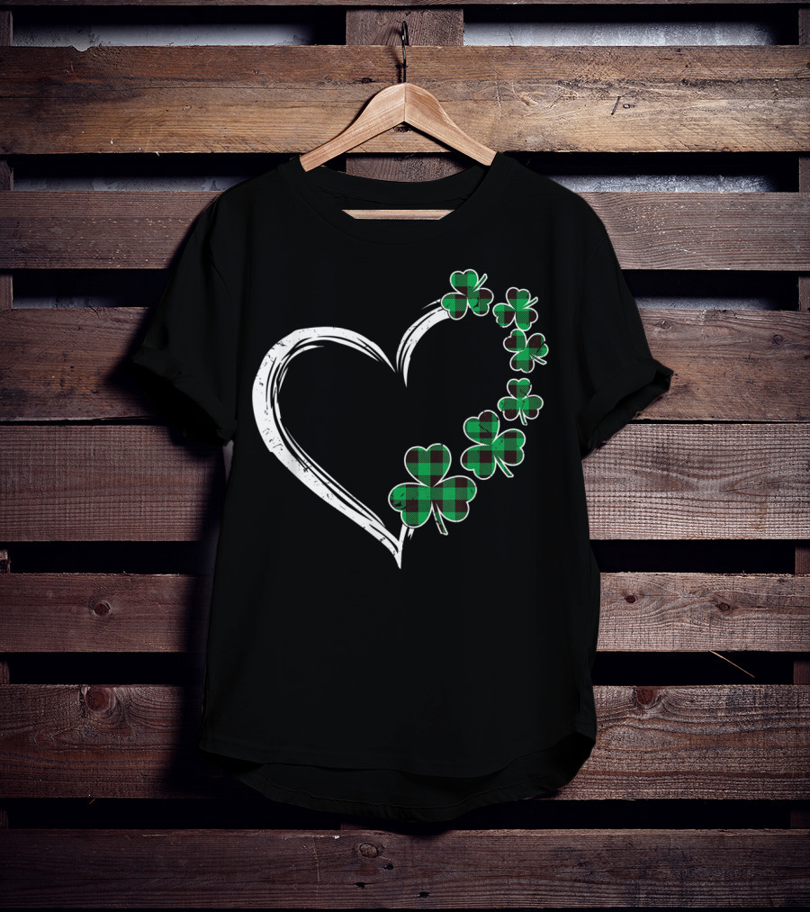 Heart Plaid Shamrock Clover Green T-Shirt