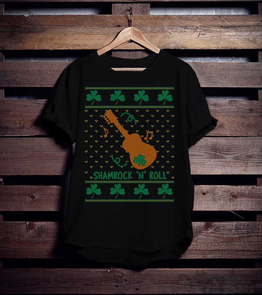 Shamrock N Roll Guitar Music Notes Ugly T-Shirt