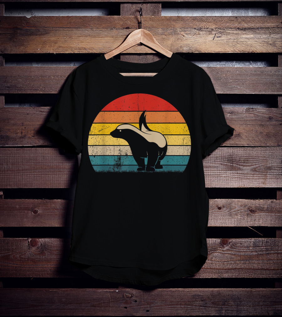 Honey Badger Vintage Sunset Silhouette Retro Style Animal T-Shirt