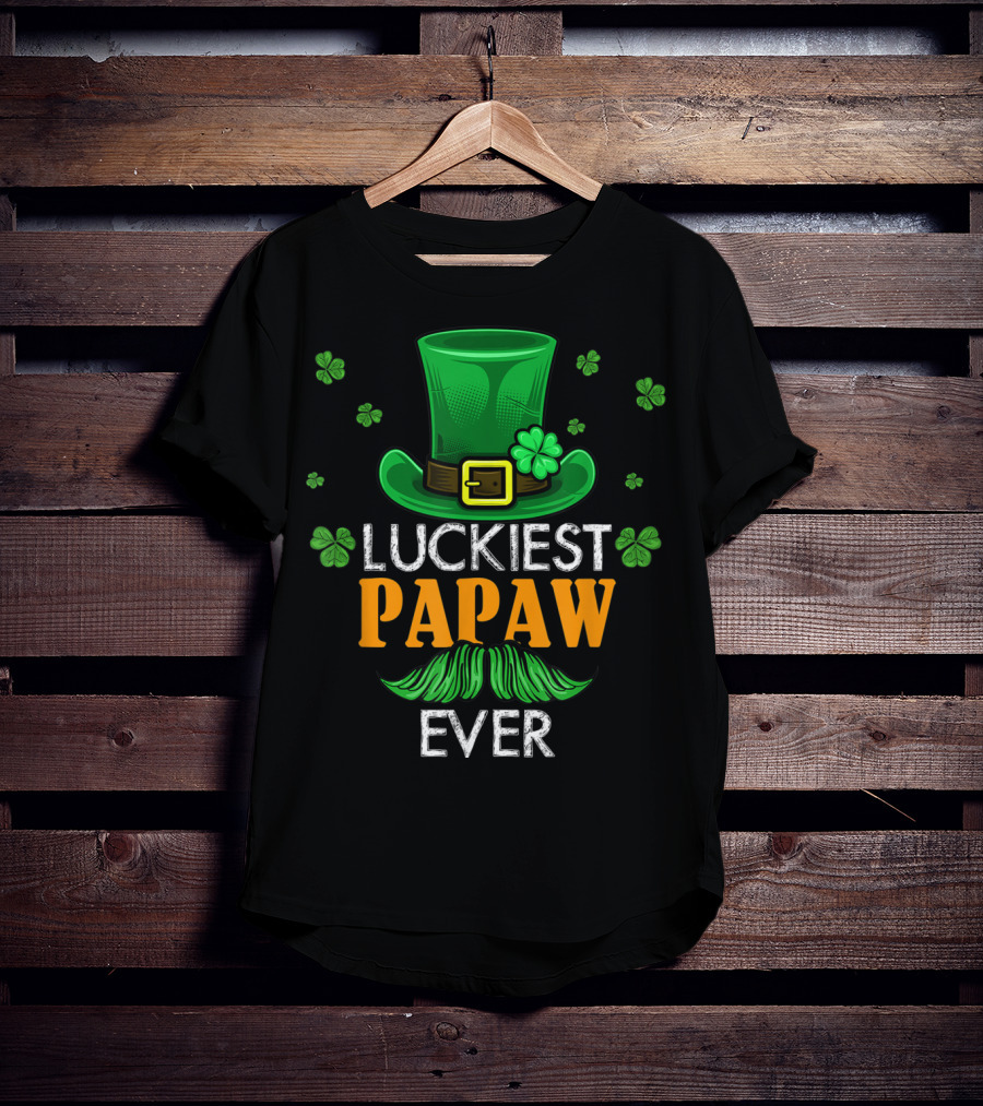 Luckiest Papaw Ever Green Leprechaun Hat Shamrocks T-Shirt