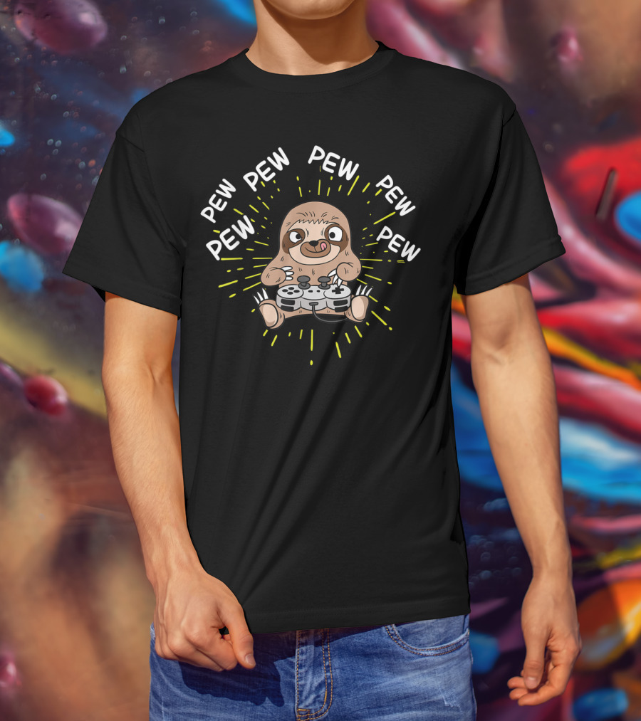 Pew Pew Pew Pew Pew Gamer Sloth Controller T-Shirt