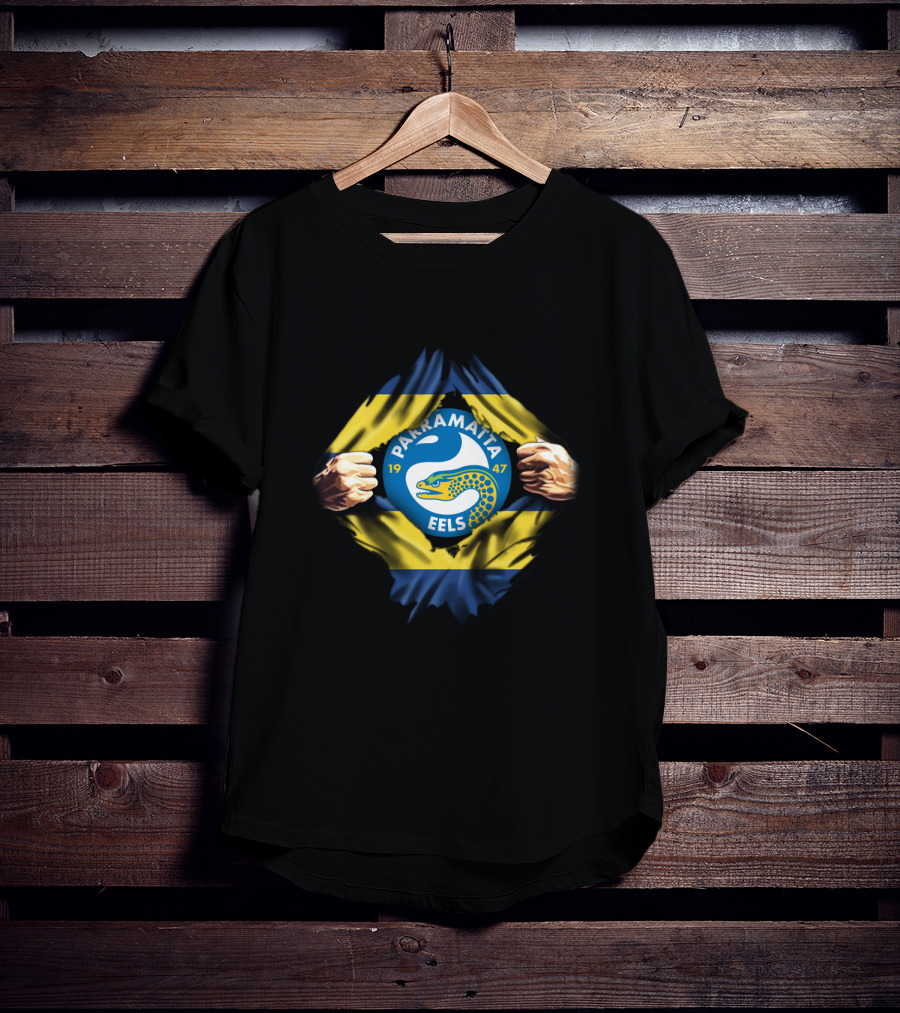 Parramatta Eels Logo With Yellow And Blue Flag And Fist T-Shirt