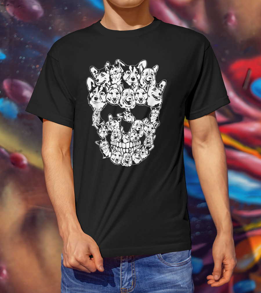 Halloween Skull Made From Corgi Dog Faces T-Shirt