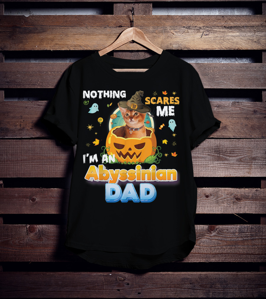 Nothing Scares Me I'm An Abyssinian Cat Dad Halloween Pumpkin Ghosts Hat T-Shirt