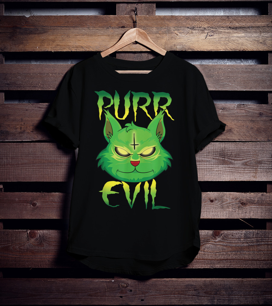 Purr Evil Satanic Cat Kitten 666 Pentagram T-Shirt