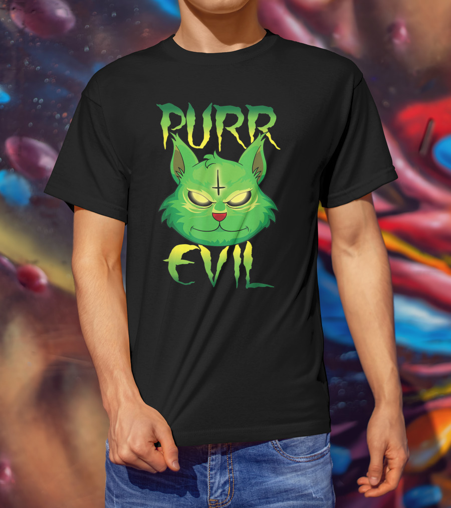 Purr Evil Satanic Cat Kitten 666 Pentagram T-Shirt