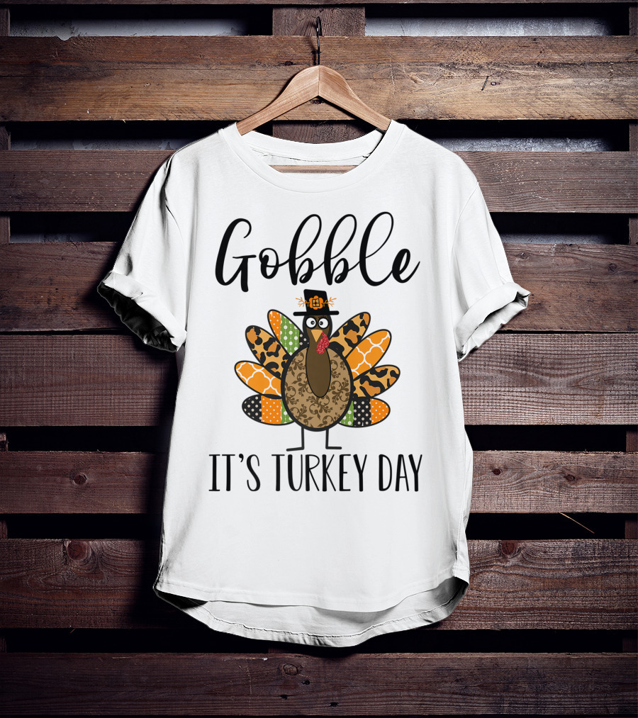 Gobble It's Turkey Day Fall Pumpkin Halloween Turkey T-Shirt