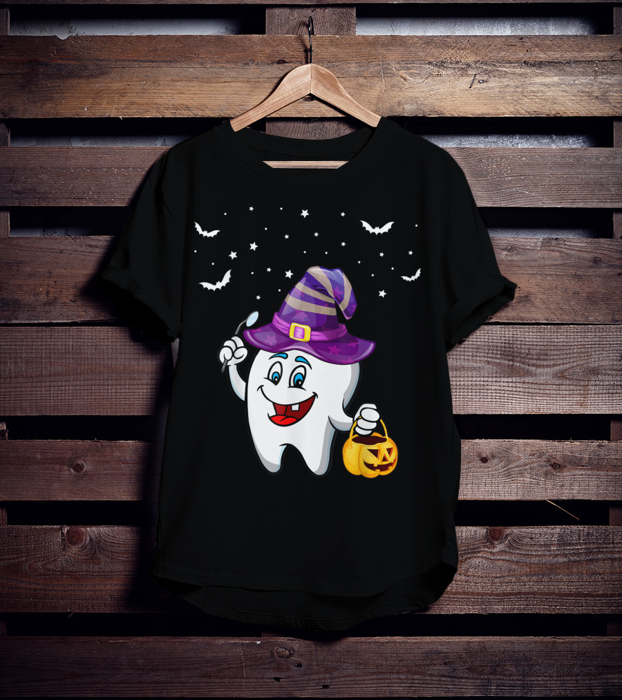 Dentist Halloween Tooth Witch Hat Pumpkin Dental Hygienist Dental Assistant T-Shirt