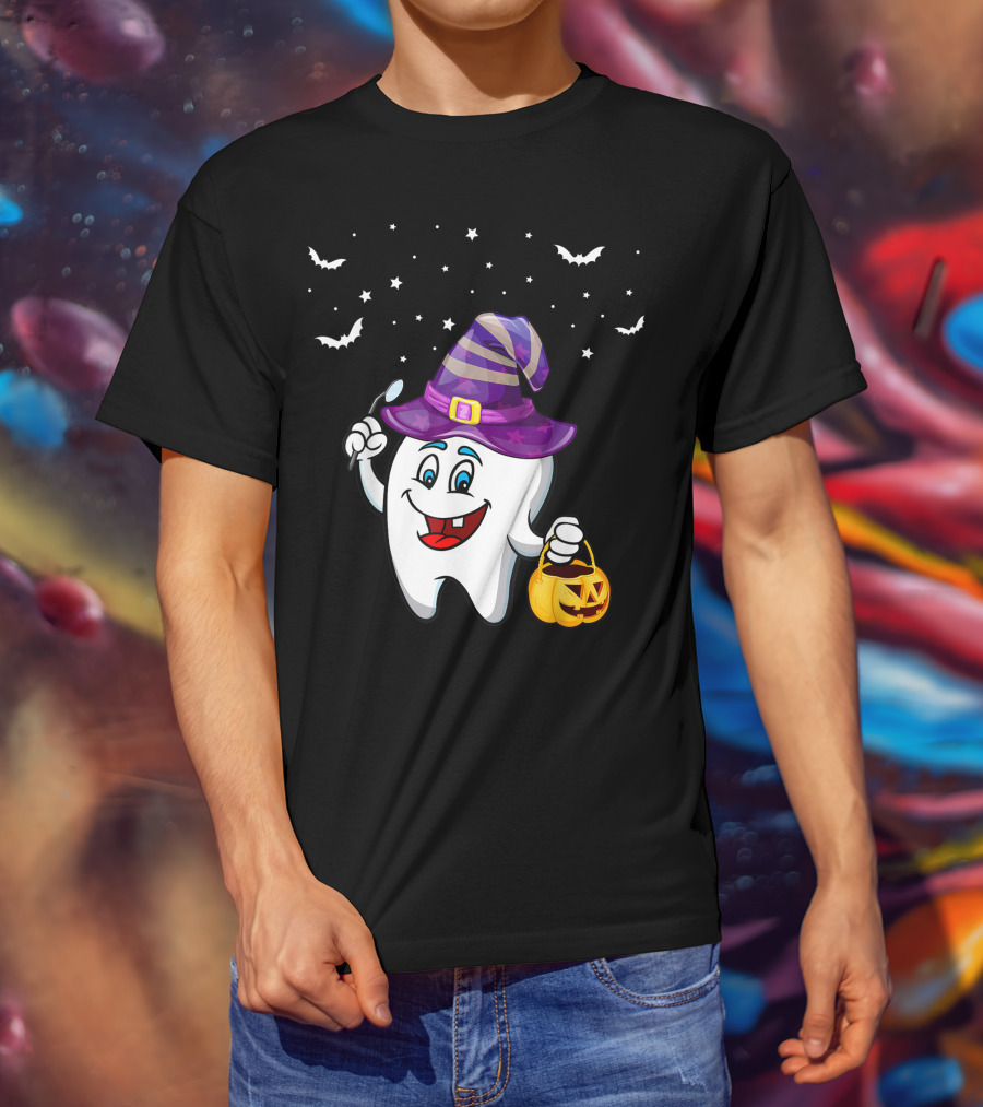 Dentist Halloween Tooth Witch Hat Pumpkin Dental Hygienist Dental Assistant T-Shirt
