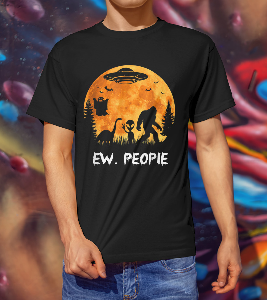 Ew People Halloween Bigfoot Dinosaur Alien UFO Ghost Moon T-Shirt
