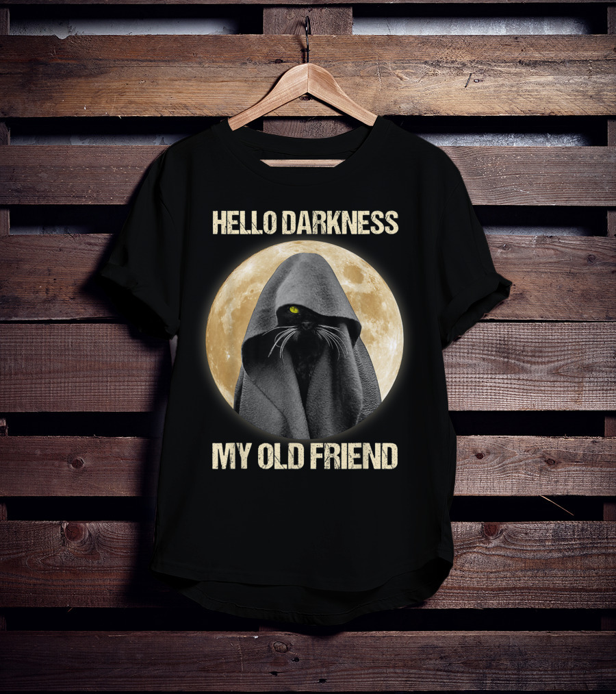 Hello Darkness My Old Friend Black Cat Moon Cloak T-Shirt