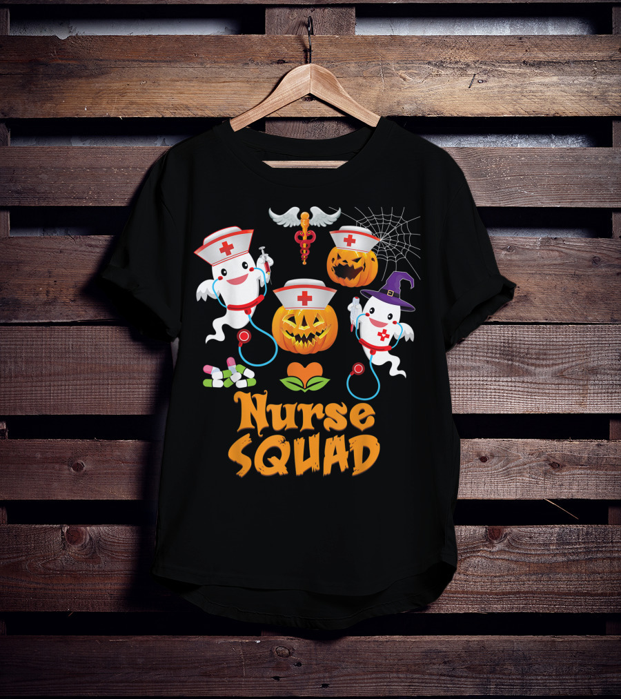 Nurse Squad Halloween Ghost Pumpkin Crew T-Shirt