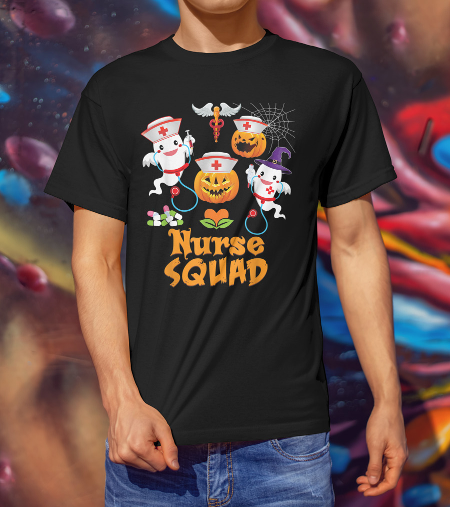 Nurse Squad Halloween Ghost Pumpkin Crew T-Shirt