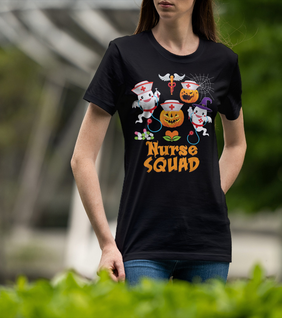 Nurse Squad Halloween Ghost Pumpkin Crew T-Shirt
