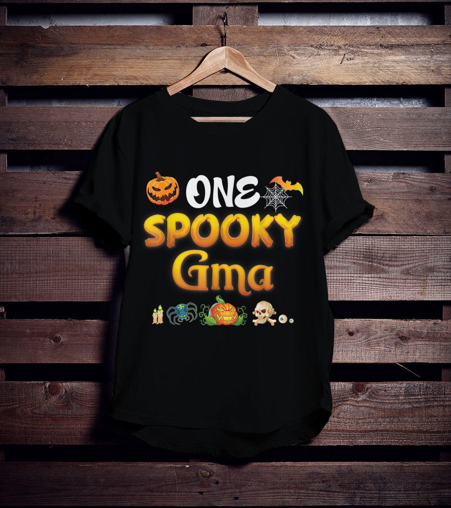 ONE Spooky Gma Scary Pumpkin Spider Web Bat Skull Candles T-Shirt