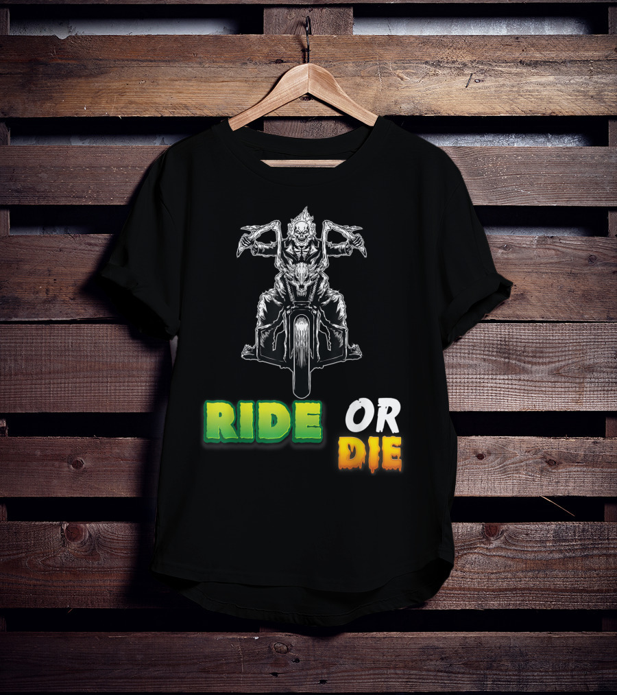 Ride Or Die Skeleton Riding Motorcycle Biker T-Shirt