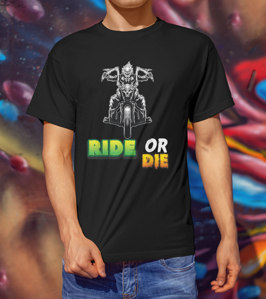 Ride Or Die Skeleton Riding Motorcycle Biker T-Shirt