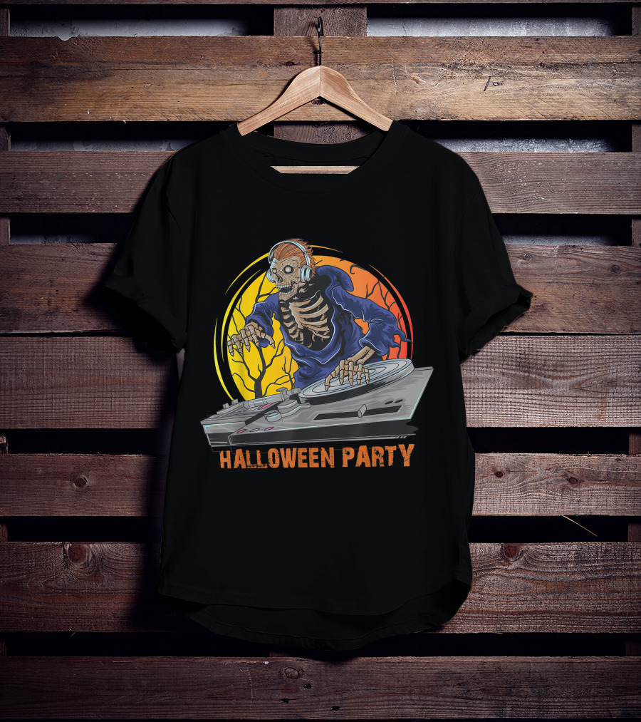 Skeleton DJ Halloween Party Horror T-Shirt