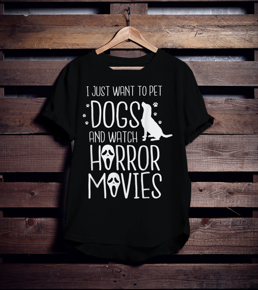 I Just Want To Pet Dogs And Watch Horror Movies With Ghost Face Icons T-Shirt