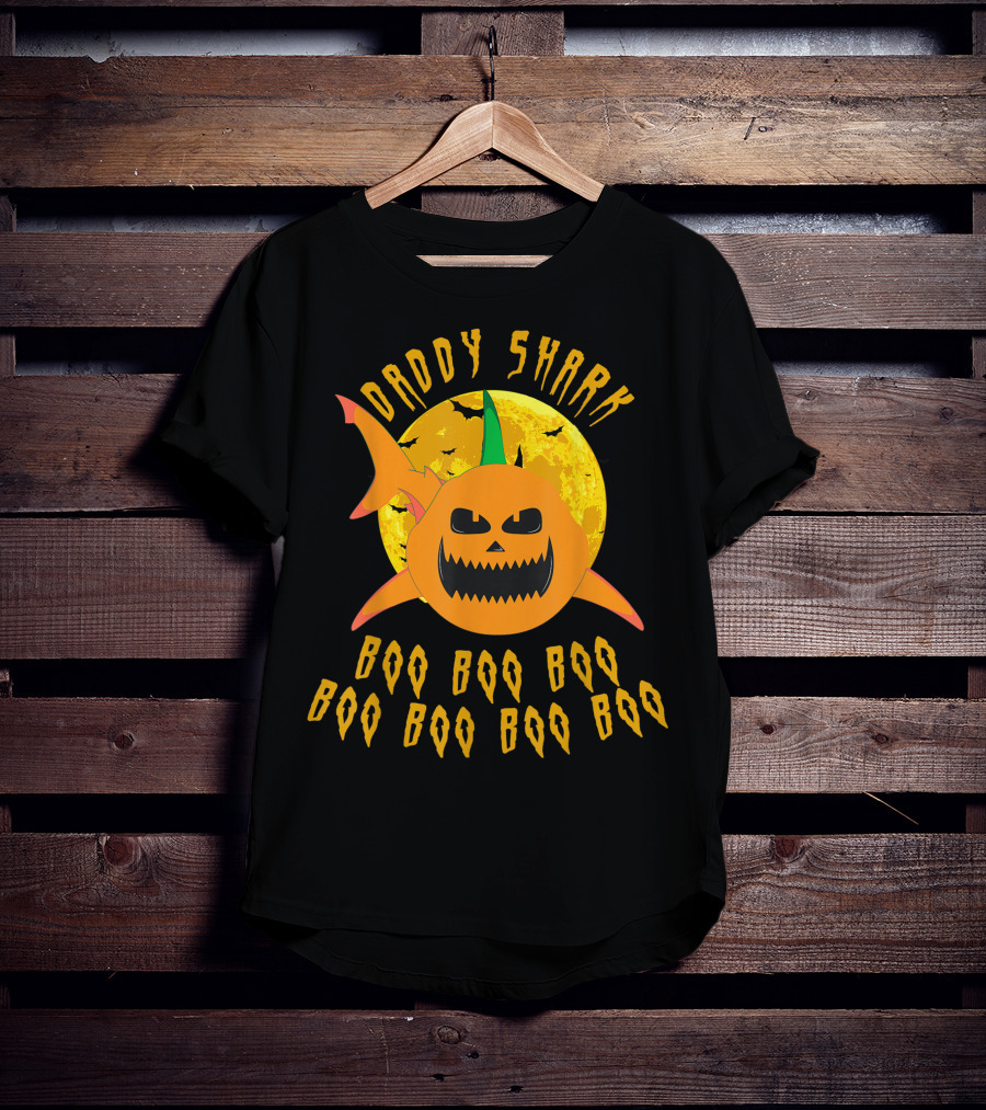 Daddy Shark Halloween Boo Boo Pumpkin Moon T-Shirt