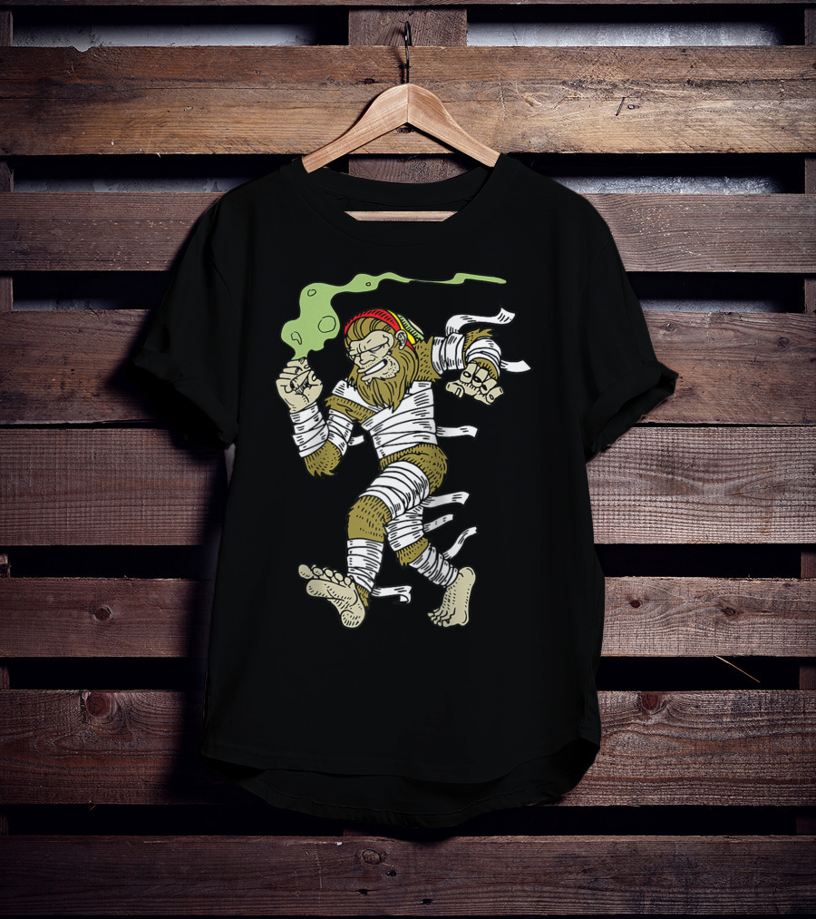 Bigfoot Smoking Weed Loner Stoner Sasquatch Hippie Cannabis Mummy Wraps T-Shirt