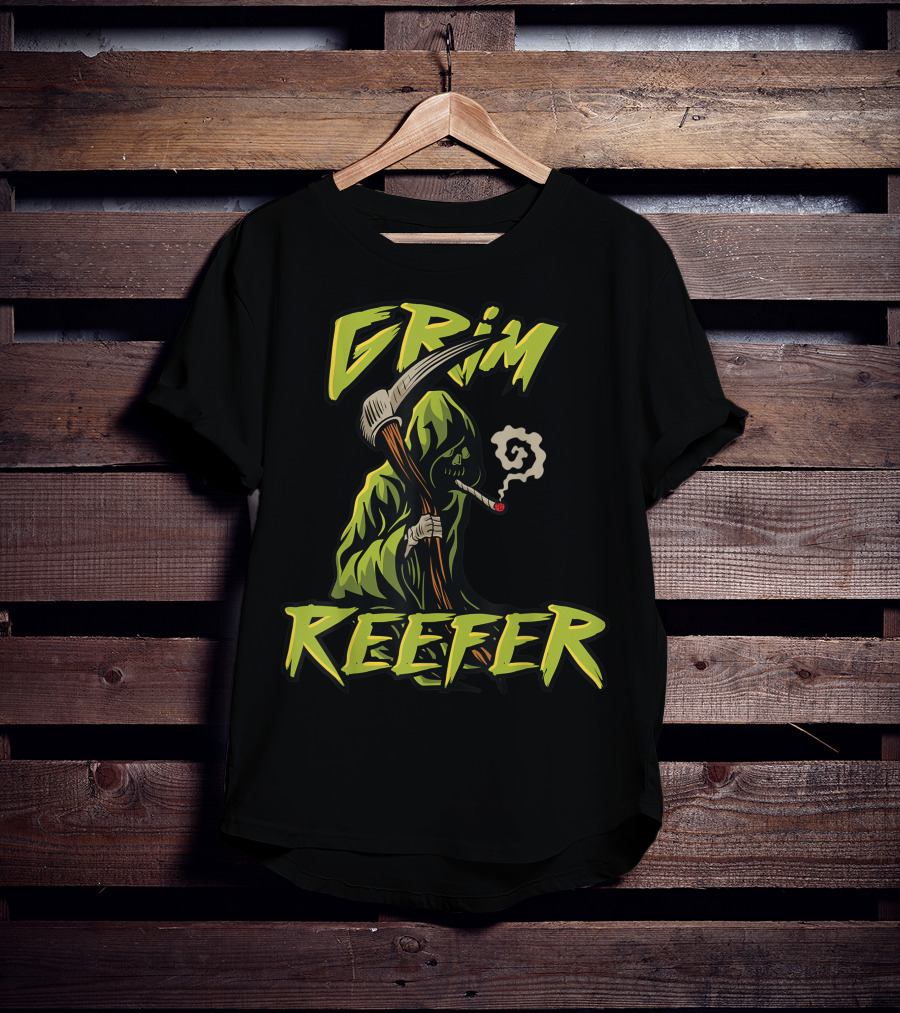 Grim Reefer Grim Reaper Smoking Weed Marijuana THC T-Shirt