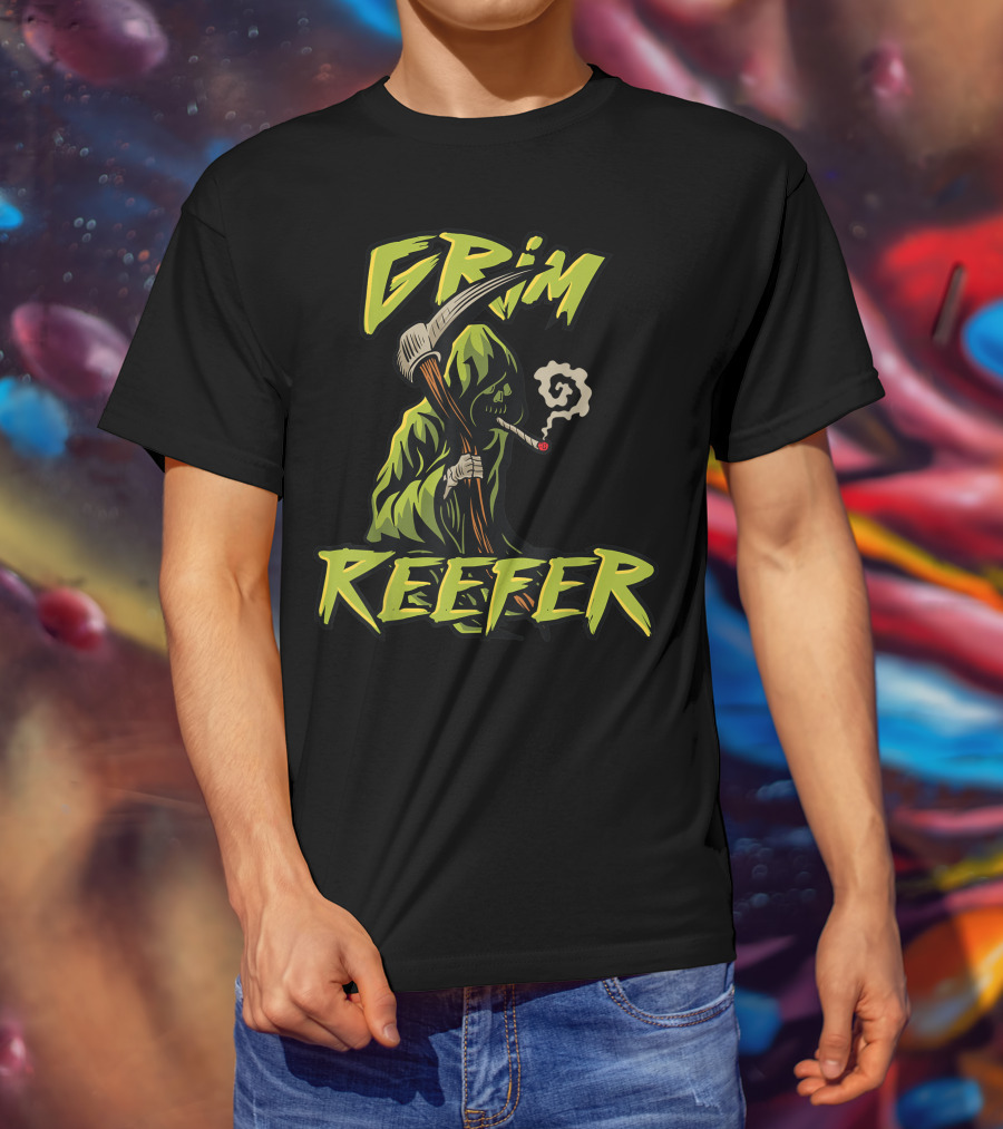 Grim Reefer Grim Reaper Smoking Weed Marijuana THC T-Shirt